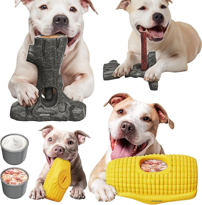 Ansoniser 2-in-1 Durable Dog Toy Bundle，Bully Stick Holder & Frozen Treat Slow Feeder for Aggressive Chewers, Food-Safe Interactive Toys to Relieve Boredom, Best Gift for Small to Large Dogs