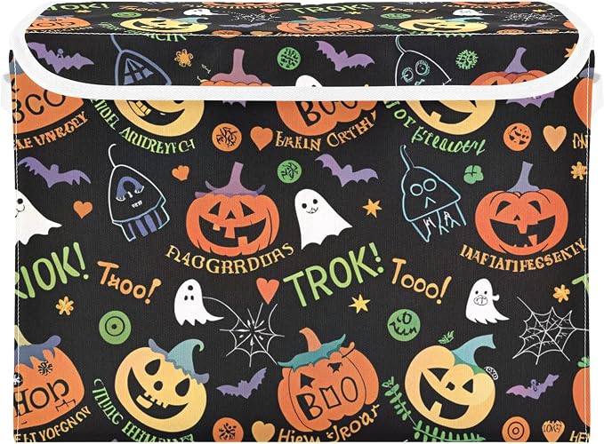 Halloween Ghost Pumpkin Ghosts Storage Bins with Lids and Carrying Handle,Foldable Storage Boxes Organizer Containers Baskets Cube with Cover for Home Bedroom Closet Office