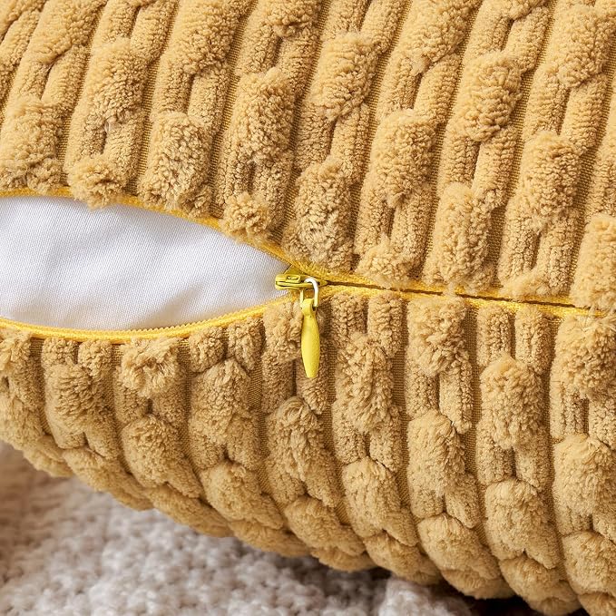 MIULEE Decorative Throw Pillow Covers 16x16 Gold Textured Corduroy | Pack of 2 Striped Pillow Covers Modern Farmhouse Home Decor for Couch Bed Sofa Living Room