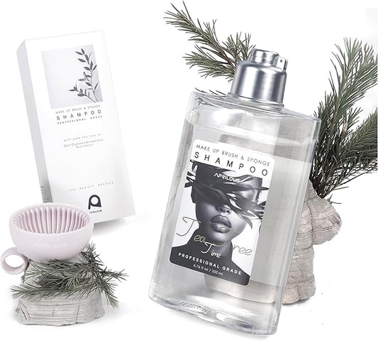 Aprilous Makeup Brush Cleaner with Silicone Mat, Tea Tree Oil, Shampoo for Sponges & Puffs, Deep Cleaning, Antibacterial, Conditions Bristles, Gentle, Vegan & Cruelty-Free, 6.76 fl.oz