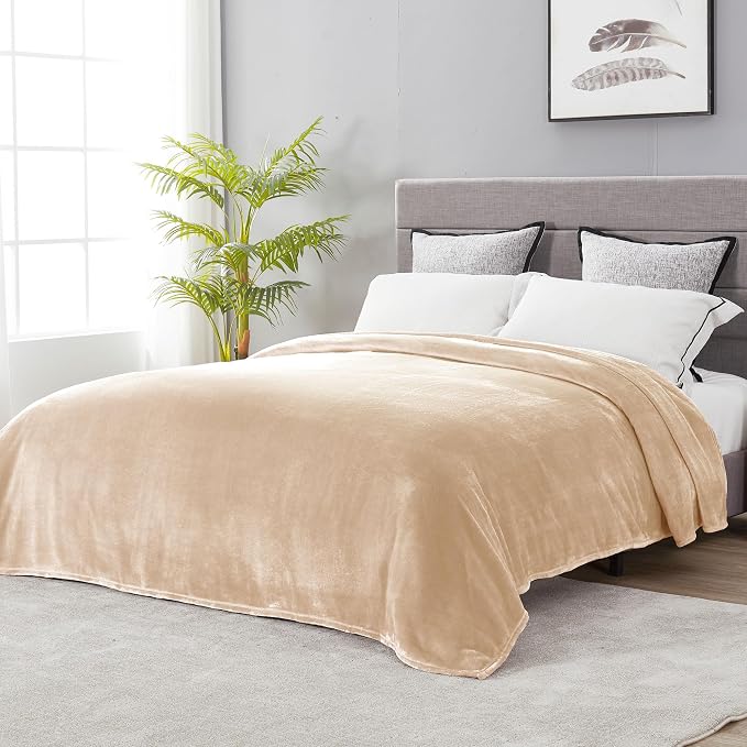 DREAMNINE Extra Large Fleece Blanket, Soft Comfy Fluffy Bed Blankets Queen Size 90" x 90", Luxury Decorative Fuzzy Blanket for Bedroom,Big Cozy Shaggy Warm Flannel Blankets for Winter Autumn Pet,Beige