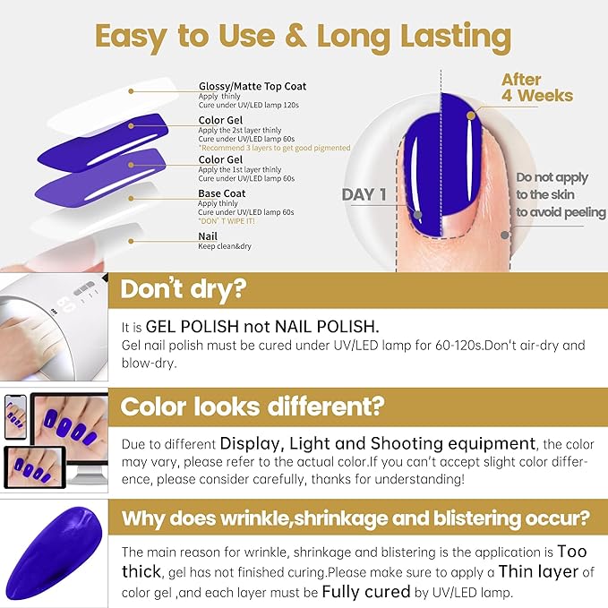 YTD Likomey Klein Blue Gel Nail Polish,15ml Salon Home DIY Manicure and Pedicure Ultramarine Electric Blue Fall Winter Soak Off UV Color Varnish,CS004