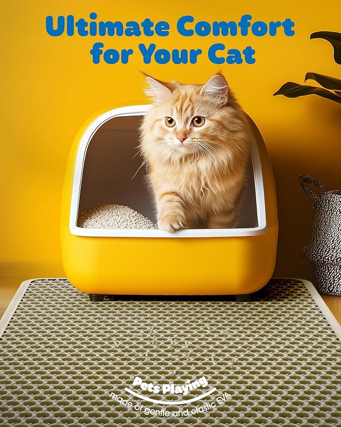 Powools Cat Litter Mat, 30 x 24 in, Waterproof, Non-Slip, Beige | Litter Trapping Mat, Easy to Clean, Litter Box Mat, Urine-Proof, Cat Toilet Training Systems Accessories, Indoor Cats