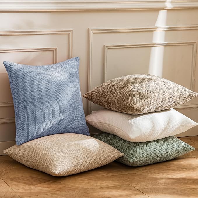 a moment Light Blue Chenille Throw Pillow Covers 16x16 Inch Pack of 2 Modern Decorative Throw Pillow Covers Farmhouse Cross Covers Home Decor for Sofa Bedroom Living Room