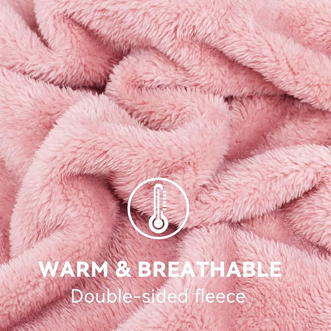 Pink Plush Throw Blanket, Soft Flannel Fleece Blanket for Couch Sofa Bed, Elegant Home Decor Blanket, Cozy Warm Throw for Bedroom, Gifts for Women, Birthday Gifts for Wife Mom Girlfriend