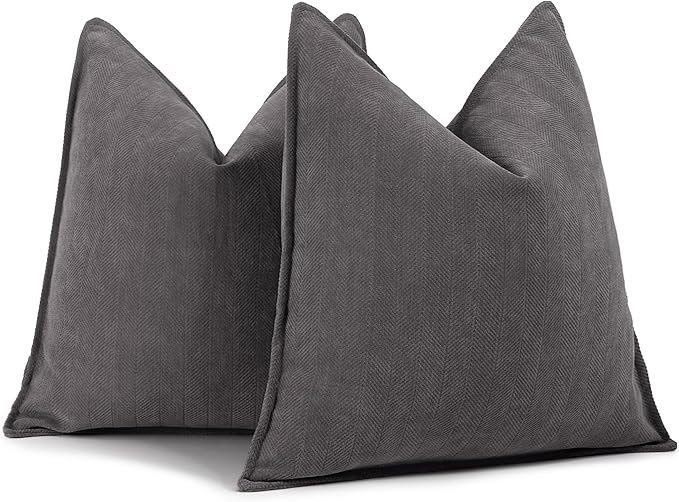 Rustic Gray Pillow Covers 16x16 Set of 2 Chenille Throw Pillow Covers with Elegant Design Soft and Luxurious Decorative Throw Pillows for Couch, Bed, and Home Decor