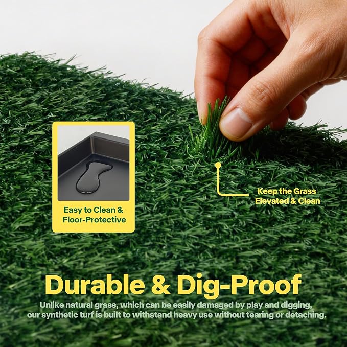 Pawise Dog Grass Pad with Tray, Artificial Turf PuppyPorch Potty Pad,20x25 | Indoor outdoor potty training, includes free garbage bags, 20x25 inches