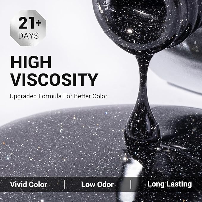 MelodySusie Black Glitter Gel Nail Polish,0.5fl oz Black Diamond Glitter Soak Off UV LED Reflective Shimmer Gel Polish Gift for Women Nail Art Manicure Salon DIY Nail Design Decoration at Home- NJ-1