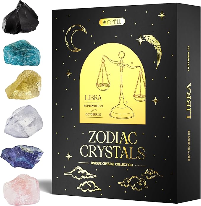 Wyspell Libra Crystal Set - 6 Raw Libra Crystals and Healing Stones - Zodiac Gifts for Women - Libra Birthday Gifts for Women - Astrology Gifts for Women - Zodiac Crystal Set - Healing Gifts