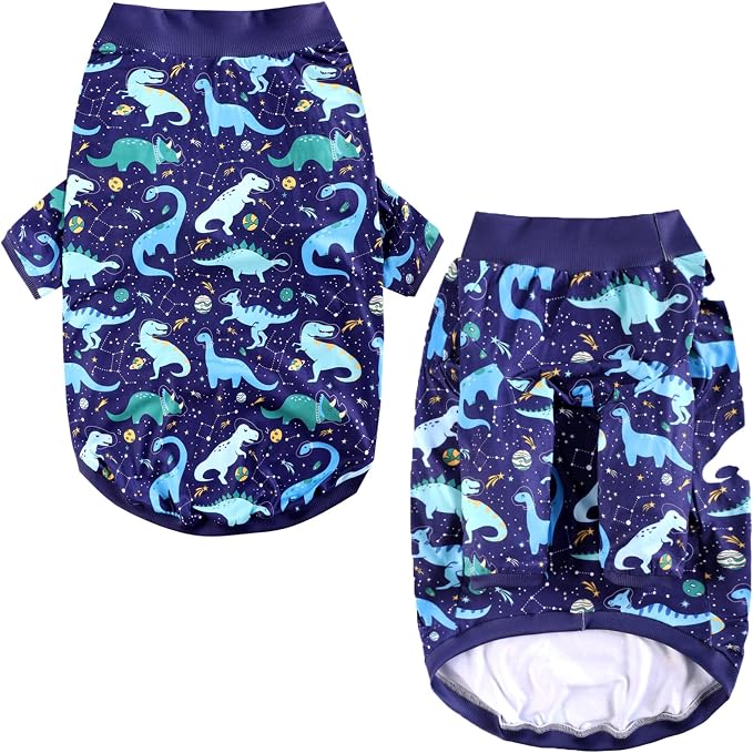 Dog Navy T Shirts with Universe Dinosaur Pattern Printed Pet Shirt Softable Pajamas for Large Dogs (3XL, Navy)