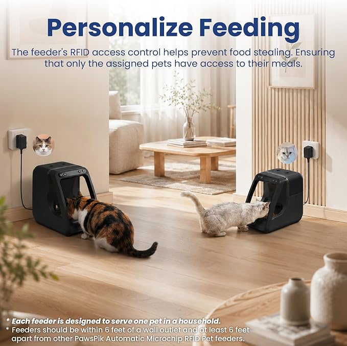 Automatic Microchip RFID Cat Feeder, 16-Cup, Black | ISO Microchip & PawsPik RFID Tag Compatible, App Control, Portion Control, Personalize Feeding