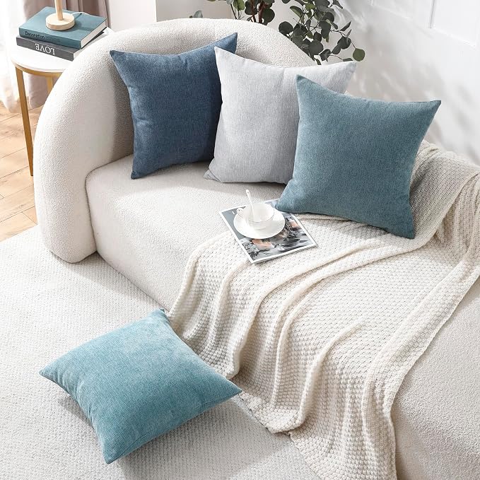 Pack of 2 Decorative Chenille Throw Pillow Covers, 18x18, Gainsboro | Square Soft Cozy Concise Pillow Covers Modern Farmhouse Couch Cushion Cases for Sofa Bed Living Room Home Decor