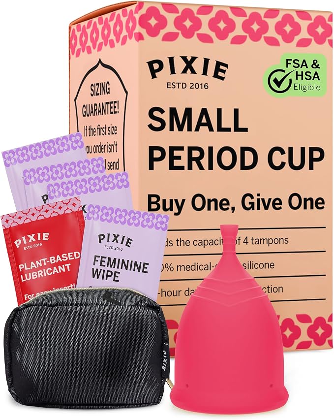 Pixie Soft Menstrual Cup - Ranked 1 for Most Comfortable Reusable Period Cup - Buy One We Give One - Includes Ebook Guide, Cleaning Wipes, Lube, & Storage Bag - Tampon and Pad Alternative