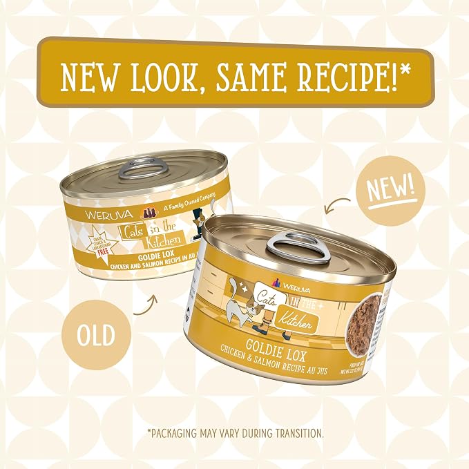 Weruva Cats in the Kitchen, Goldie Lox with Chicken & Salmon Au Jus Cat Food, 3.2oz Can (Pack of 24)