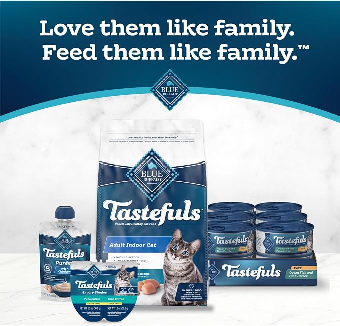 Blue Buffalo Tastefuls Wet Cat Food Paté,Made with Natural Ingredients,Ocean Fish and Tuna Entrée,5.5-oz Cans,(Pack of 48)