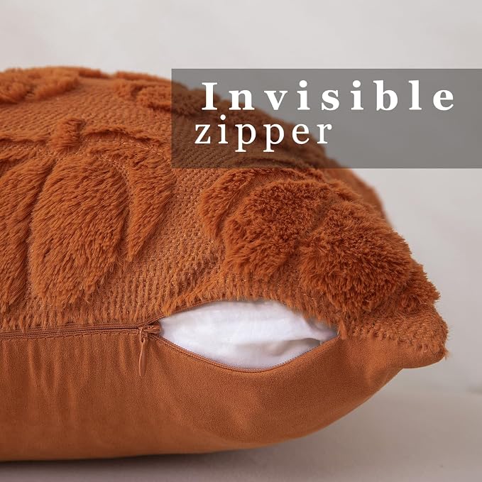 DFXSZ Fall Pillow Covers 12x20 2Pcs Rust Pumpkin Fall Decorations for Home | Fall decor Set of 2 Throw Pillow Cases Soft Plush Faux Fur Wool Couch Cushion for Chair Sofa Bedroom Living Room Home Decor