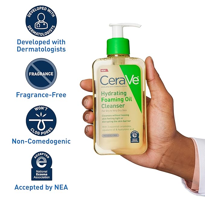 CeraVe Hydrating Foaming Oil Cleanser,Moisturizing Oil Cleanser for Face & Body,Squalane-Oil + Hyaluronic Acid + Ceramides,For Dry to Very Dry Skin,Fragrance Free & Residue Free,19 FL Oz,(Pack of 2)