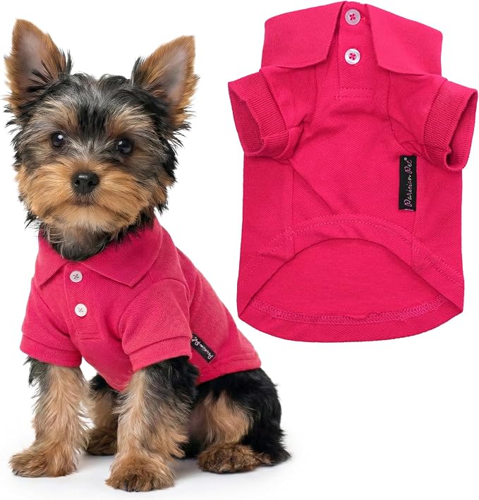 Parisian Pet Dog Polo Shirt – Classic Pink Cotton Pet Apparel with Collar & Buttons - Soft Breathable Puppy T-Shirt - Cute Dog Clothes - Ideal Summer Clothes for Small Dogs - Shirts for Dogs Girl