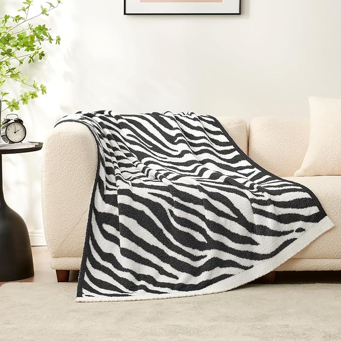 Snuggle Sac Zebra Blanket Black Zebra Print Blanket Ultra Soft Reversible Zebra Throw Blanket for Couch, Sofa & Bed, 50x60 inches