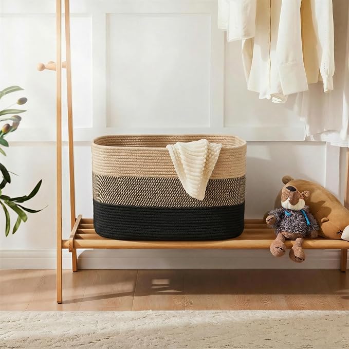 Artfeel Blanket Basket,Rectangle Woven Baskets for Storage,65L Laundry Basket for Decorative Nursery Blanket,Toys,Dirty Clothes and Magazine in Shelves,Baby Room,and Living Room