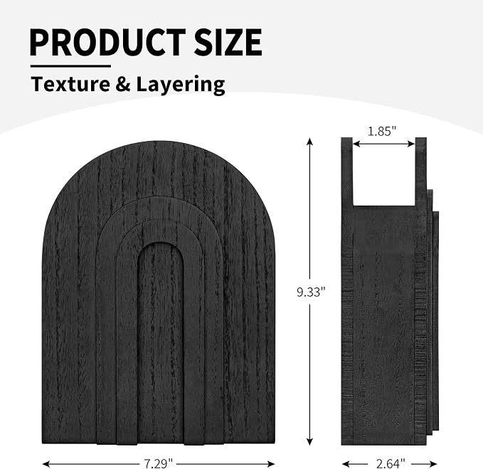 2 Pack Black Wooden Wall Vase for Pampas Grass and Dried Flowers | Wall hanging vase set for faux greenery and eucalyptus; black boho wall decor for bedroom, hallway, entryway or living room
