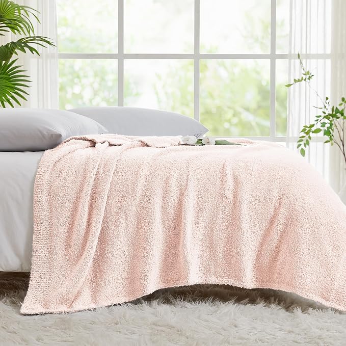 Super Soft Pink Throw Blanket 50x60 inches- Lightweight Plush Fuzzy Fluffy Warm Cozy Blankets and Throws for Sofa Bed All Season Use