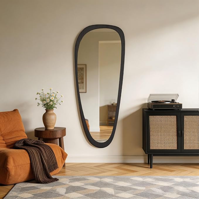 Asymmetrical Irregular Wall Mirror, Decorative for Bedroom Living Room Entryway Hall, Wood Frame for Mid Century Modern Decor 48" H x 22" W, Dark Brown