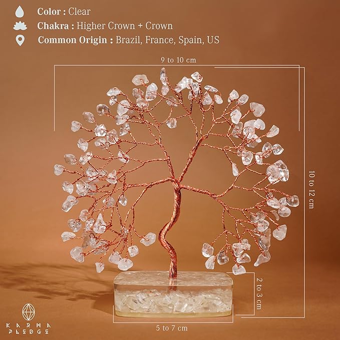 Clear Quartz Crystal Tree of Life Birthday Gifts for Women, Men, Friends, Handmade Chakra Healing Crystals Tree for Home Office Decor, Positivity, Good Luck, Money, Unique Gifts for Her Mom, Dad