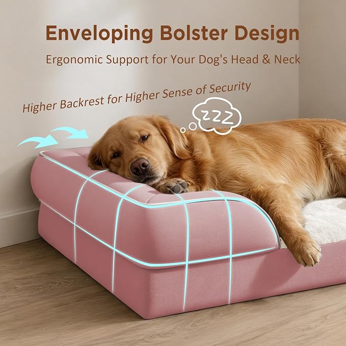 Comfort Expression Waterproof Orthopedic Dog Beds for Extra Large Dog | Supportive Egg Crate Foam XL Dog Bed with Removable Bolster, Dog Couch with Washable Cover & Non-Slip Bottom, 45x35 Inch