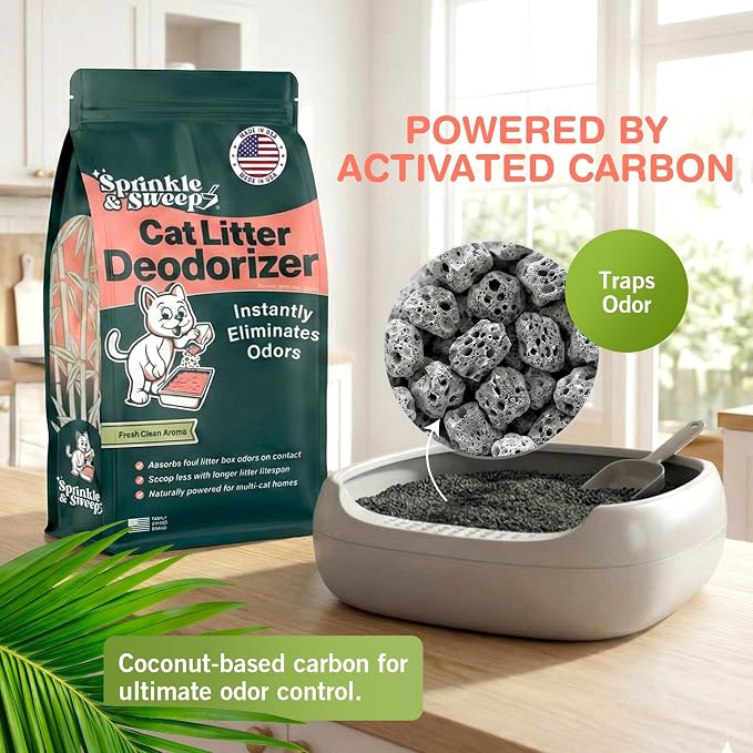 Sprinkle & Sweep: Litter Box Deodorizer Bundle: 8oz Bag, Speed Sifter, 24oz Odor & Stain Spray - Cat-Kitten Litter Care, Enzyme Spot Treatment Cleaner