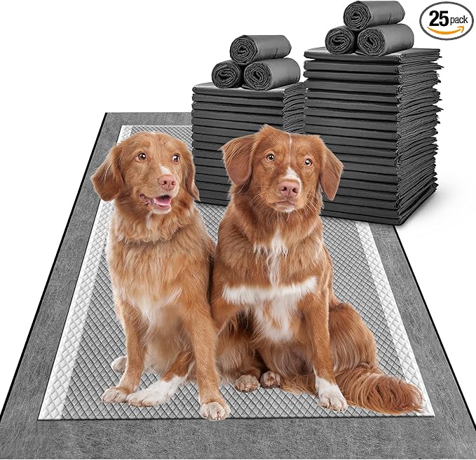 MIZOK Pee Pads for Dogs Charcoal Disposable No Leak XXL Large 28x44in 25Ct | Giant Dog Pee Pads, Activated Carbon Odor Control, Heavy Duty Floor Protection, Ideal for Multiple Pets or Big Breeds