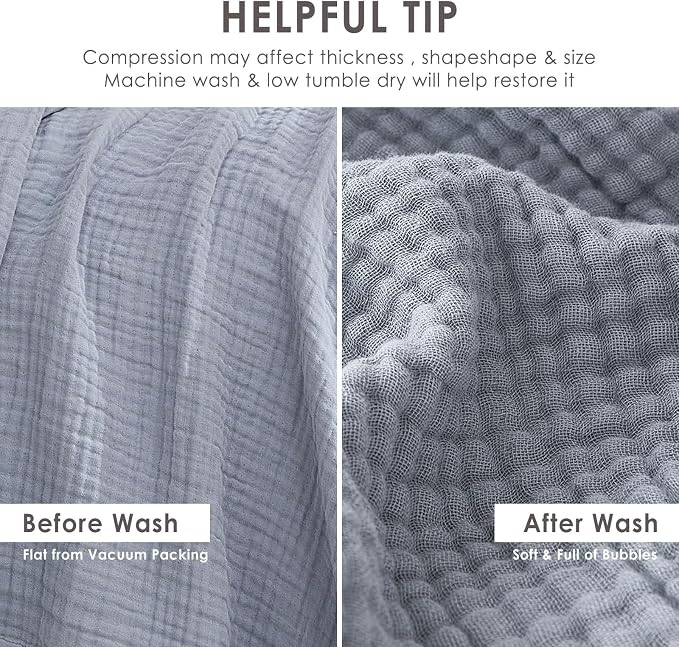 EMME Muslin Blankets for Adults Dusty Blue Small Blanket 40" x 50" | Throw Blanket for Couch Breathable Gauze Soft Lightweight Airy Light