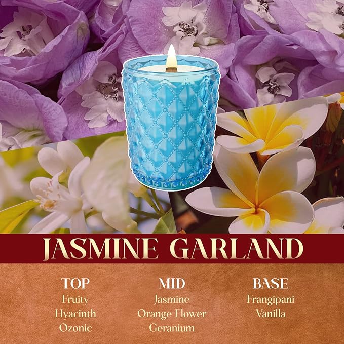 M&SENSE 16.6oz Wood Wick Scented Candle, Non Toxic Soy Wax with Crackling Wick, JasmineGarland Scent 100H Burn Long Lasting for Bedroom Kitchen Home Decor, Housewarming Gifts for Family Friends