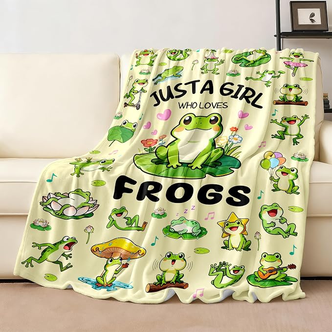 Frog Blanket Gifts for Frog Lovers Soft Flannel Frogs Throw Blanket Bedding Decor 50"x40"