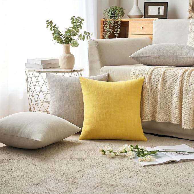 MIULEE Pack of 2 Decorative Linen Burlap Textured Pillow Covers Farmhouse Boho Accent Pillowcases Spring Home Decor for Couch Sofa Bedroom Living Room 20x20 Inch Yellow