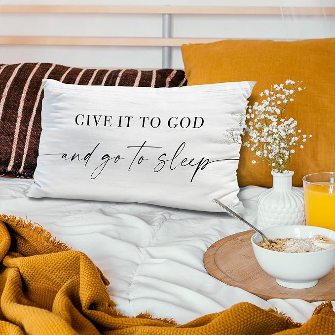 Give It to God and Go to Sleep, Decorative Pillows Covers for Bed, Throw Pillows Cover for Bed,12x20 Pillow Cover,Decorative Bed Pillows for Bedroom Room(12x20, White)