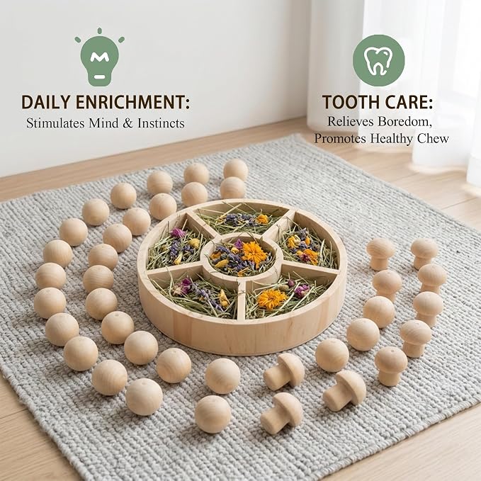 Bunny Foraging Toy, Natural Wood Rabbit Enrichment Toys for Boredom, Interactive Slow Feeder & Chew Toys for Rabbits, Hamsters, Chinchillas & Guinea Pigs