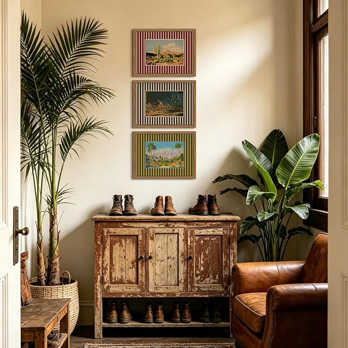 Western Desert Wall Art Vintage Southwestern Wall Decor Boho Cactus Prints | Western Landscape Canvas Pictures Southwest Painting Nature Posters Modern Artwork for Bedroom Bathroom 16x24x3 Inch Framed