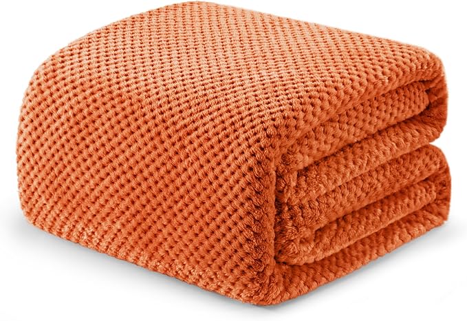 Exclusivo Mezcla Soft Waffle Fleece Bed Blanket King Size, Burnt Orange | Lightweight Plush Blanket for Bed, Bedroom, Cozy Flannel with Waffle Texture, Stylish Home Decor, All Season, 104x90 Inches