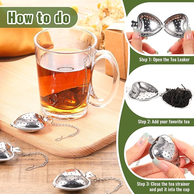 Sumind 50 Pcs Stainless Steel Tea Strainer Ball Infuser Loose Leaf Steeper Interval Diffuser Heart Shape Mesh Filters with Extended Chain Hook for tea party Seasonings Cup Bottle (Multicolor)
