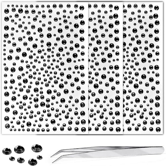 Rhinestone Stickers for Crafts Face Gems Pearls for MakeupClear Crystal Tweezers Decals Stick on Body 3/4/5/6MM Black Hair Nails Craft DIY Gems for Nails Makeup Decor 975PCS
