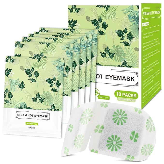 10PCS Steam Eye Masks - Mugwort Heated Eye Mask Self Heating for Eyes, Disposable Warming Eye Mask for Sleep, Wormwood Scent Eye Steam Mask for Spa/Travel, Stress Relif & Relaxation Gifts for Women