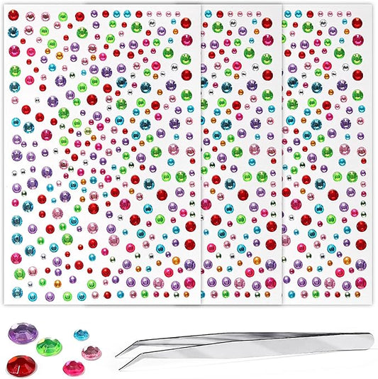 Rhinestone Stickers for Crafts Clear Crystal Tweezers Decals Face Gems Pearls for Makeup Stick on Body 3/4/5/6MM Color Hair Nails Craft DIY Gems for Nails Makeup Decor 975PCS