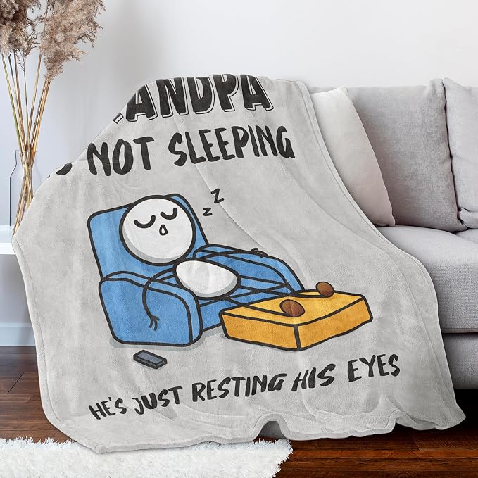 Funny Grandpa Gifts from Grandkid, Grandpa is Not Sleeping Blanket | Grandpa Birthday Gifts, Super Soft Throws Blanket for Napping, Promoted to Grandpas Gifts, 60" x 50"(Gray)
