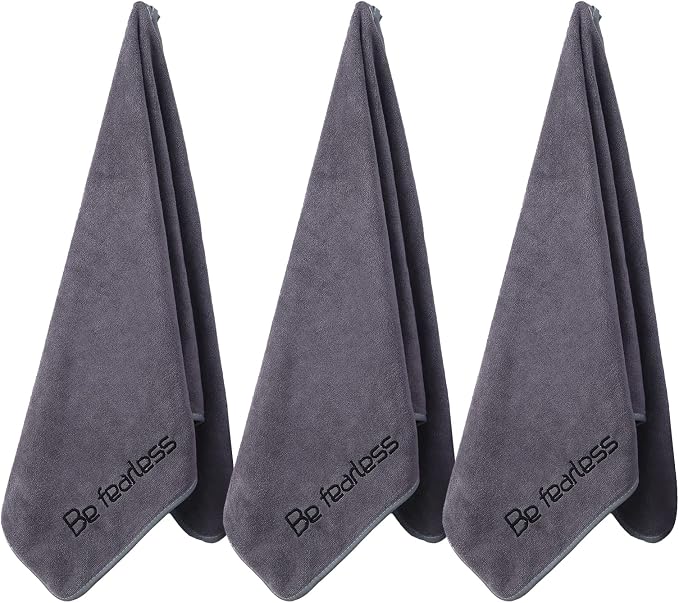Microfiber Gym Towels Bigger Size Super Soft for Exercise Fitness, Sports, Workout, 380-GSM 15-Inch x 31-Inch Quick-Drying Towels (3 Pack, Grey)