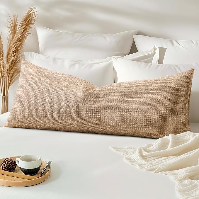 OTOSTAR Linen Throw Pillow Cover Set of 1 Decorative Long Lumbar Pillowcase Rectangle Cushion Cover 14x36 Inch for Home Decor Sofa Bedroom Car 35 x 90CM Light Brown