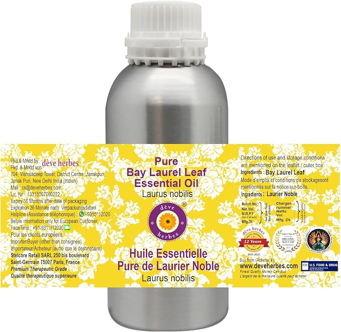 Deve Herbes Pure Bay Laurel Leaf Essential Oil (Laurus nobilis) Steam Distilled 300ml (10 oz)