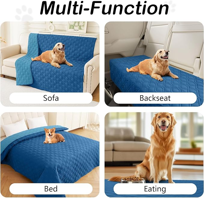 Waterproof Dog Bed Blanket - Soft Pet Blanket & Sofa Cover for Dogs | Reversible Washable Furniture Protector, Couch Covers for Pets (30x70 Inch, Navy Blue/Blue)