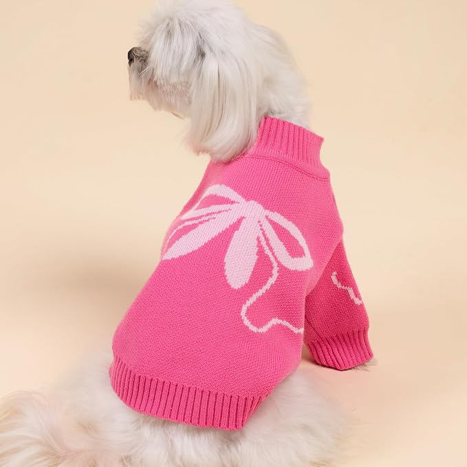 Fitwarm Bowknot Valentines Sweater, Thermal Winter Clothes for Small Dogs Girl, Charming Valentines Outfit, Puppy Chihuahua Jumper, Holiday Pet Apparel, Pink, Extra Small