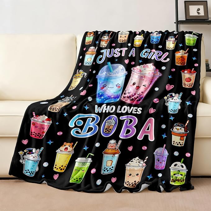 Bubble Tea Blanket Gifts for Boba Lovers Soft Flannel Boba Throw Blanket Bedding Decor for Girls Women Adults 50"x40"